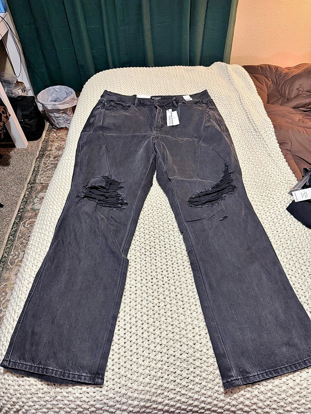 Judy Blue High Rise Flare Distressed Black Jeans Waist 20W NWT